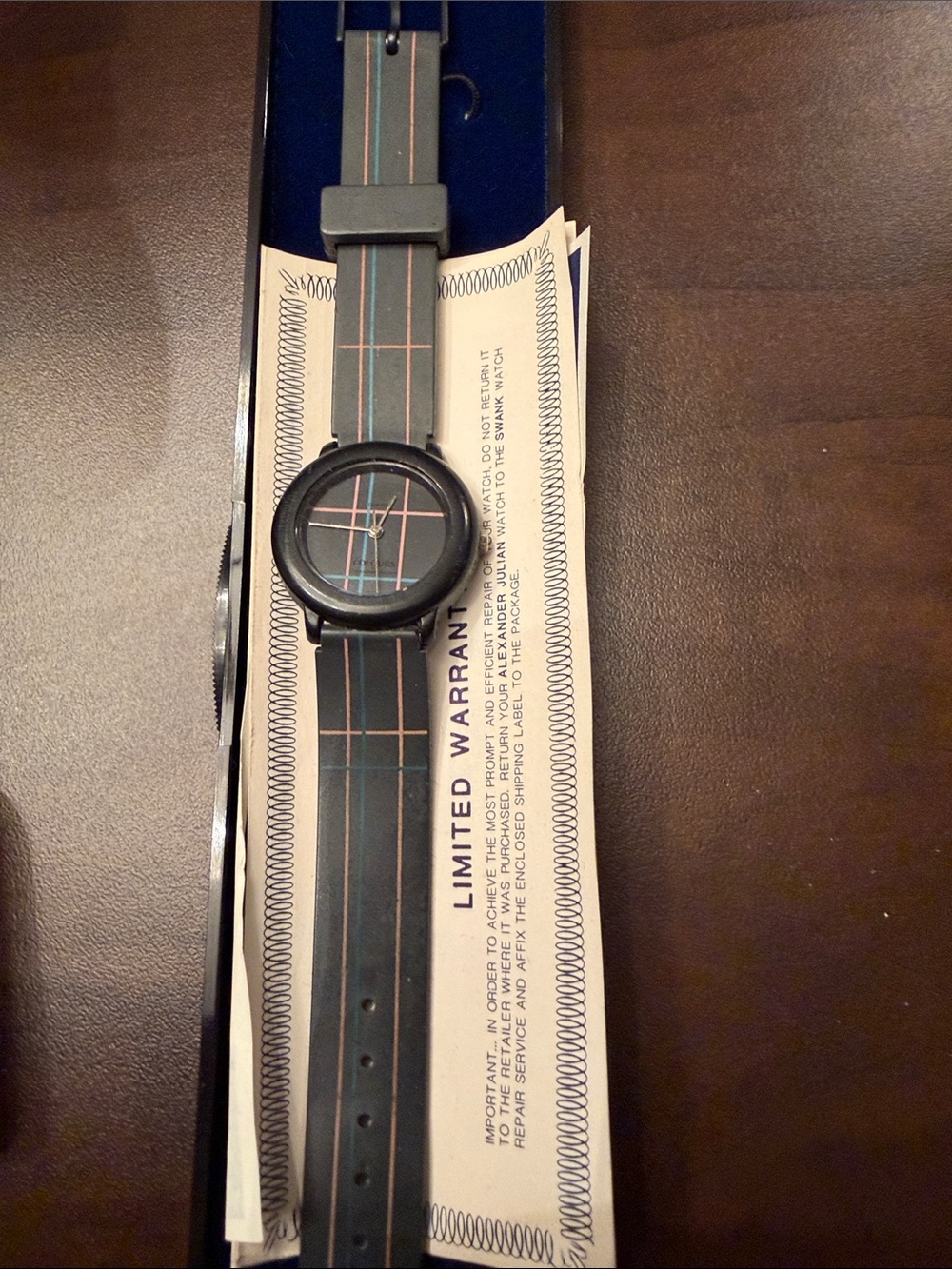 Black Watch with pink and blue Striped Silicone Strap - small in size